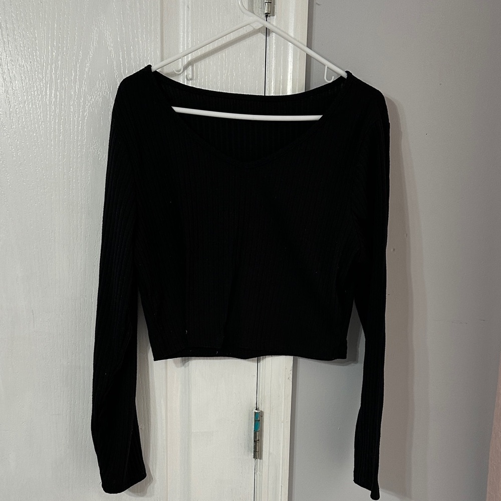 SHEIN Black Ribbed Long Sleeve Top